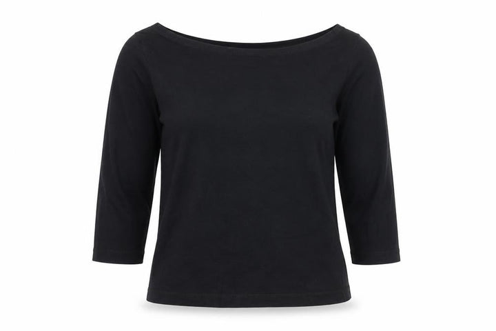 Monsoon Women's Black Boat Neck 3/4 Sleeve Cotton Blouse Size 10