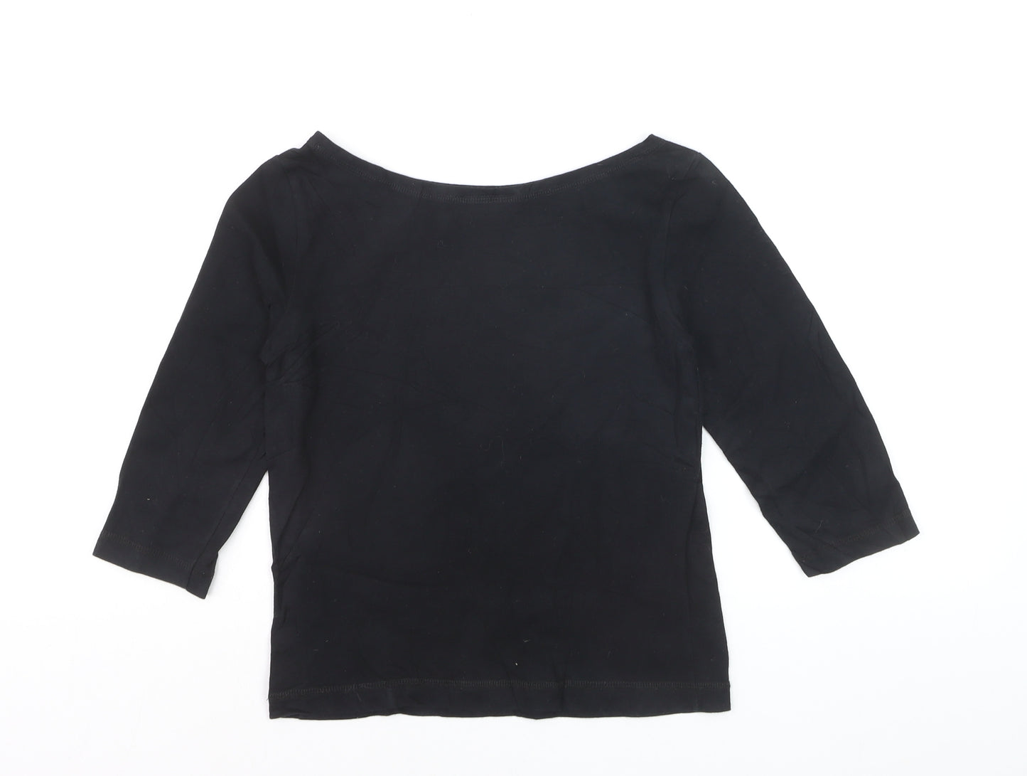 Monsoon Women's Black Boat Neck 3/4 Sleeve Cotton Blouse Size 10