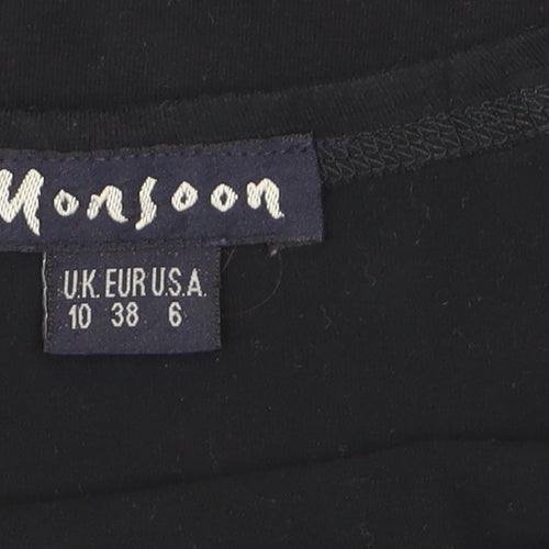 Monsoon Women's Black Boat Neck 3/4 Sleeve Cotton Blouse Size 10