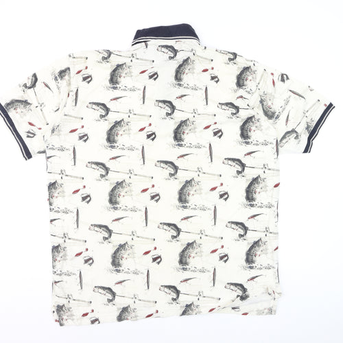 Reel Legends Men's Beige Fishing Print Cotton Polo Shirt L