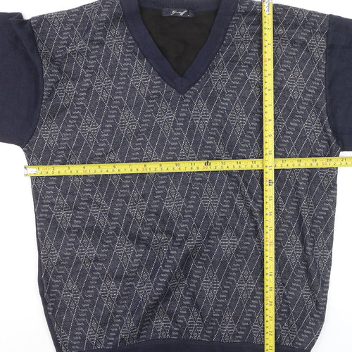 Gestoff Men's Blue Argyle V-Neck Pullover Jumper Size M