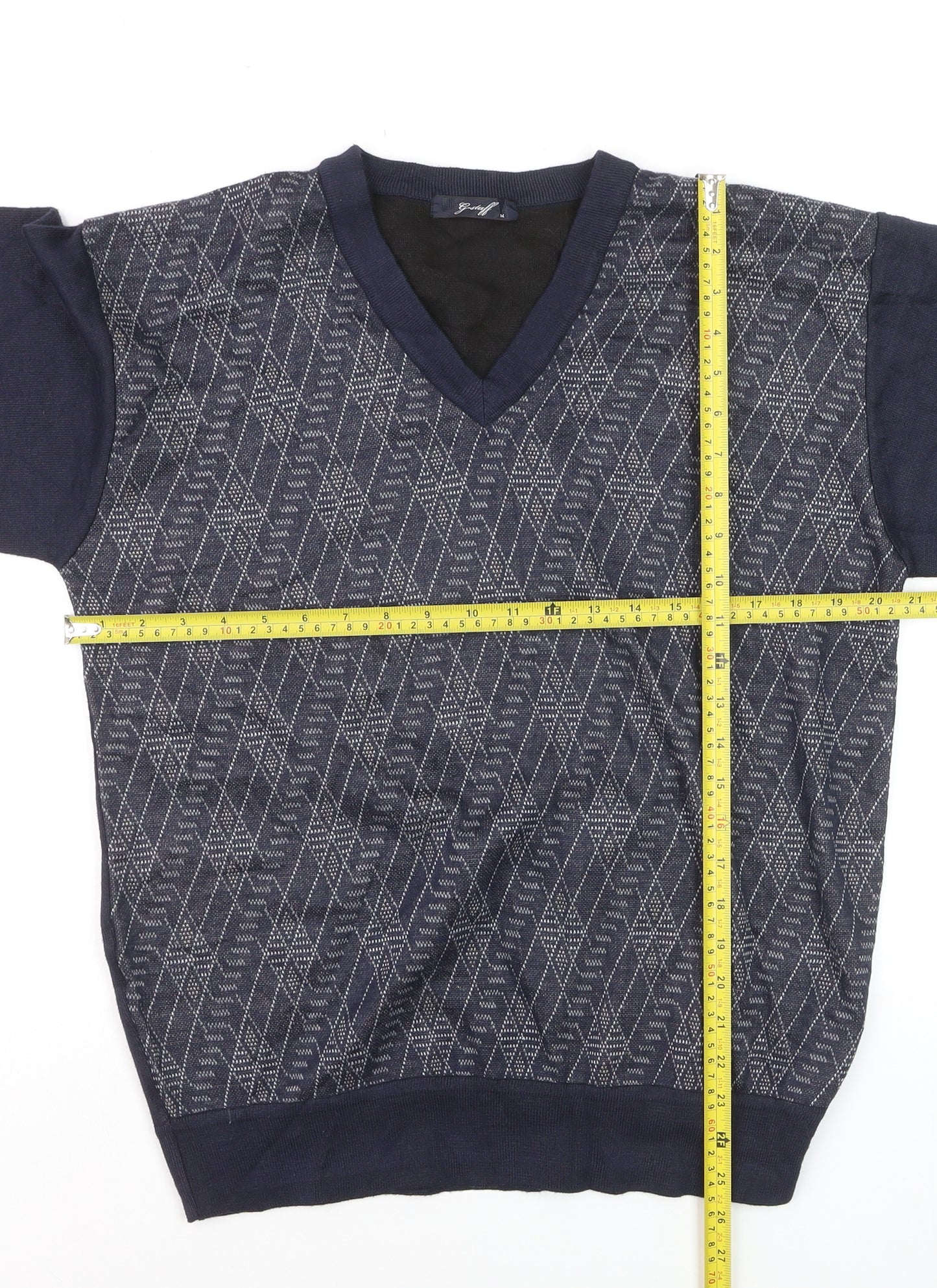 Gestoff Men's Blue Argyle V-Neck Pullover Jumper Size M