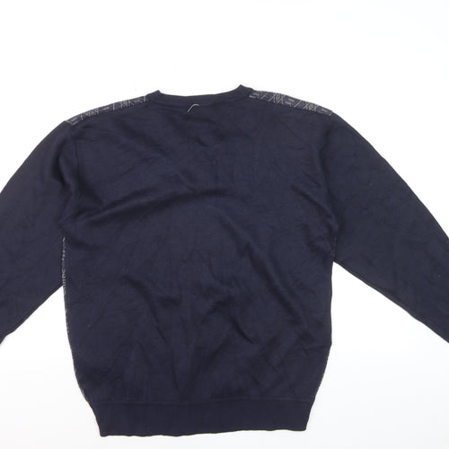 Gestoff Men's Blue Argyle V-Neck Pullover Jumper Size M