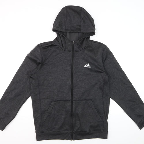 Adidas Men Black Climawarm Full Zip Hooded Activewear Jacket M
