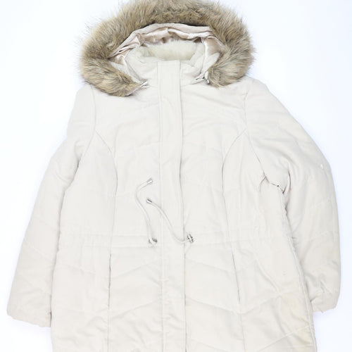 Roman Women Beige Faux Fur Hooded Parka Coat Size 20 Winter Jacket
