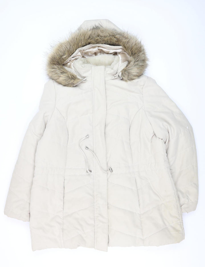 Roman Women Beige Faux Fur Hooded Parka Coat Size 20 Winter Jacket