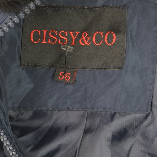 CISSY&CO Women's Blue Long Puffer Coat Size 28 Hooded Fur Trim