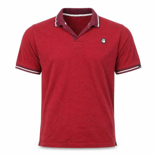 Front view of Bench Men's Red Striped Cotton Polo Shirt, size L