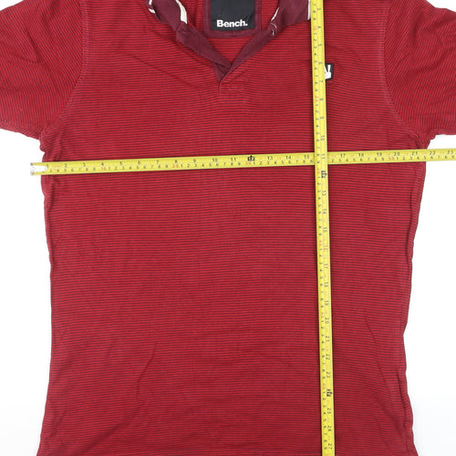 Bench Men's Red Striped Cotton Polo Shirt Size L
