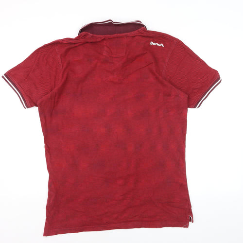 Bench Men's Red Striped Cotton Polo Shirt Size L