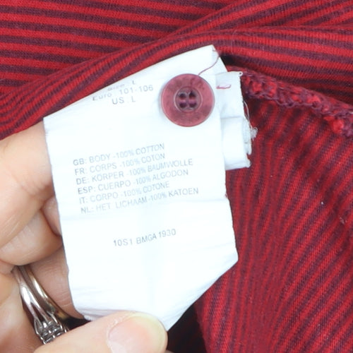 Bench Men's Red Striped Cotton Polo Shirt Size L