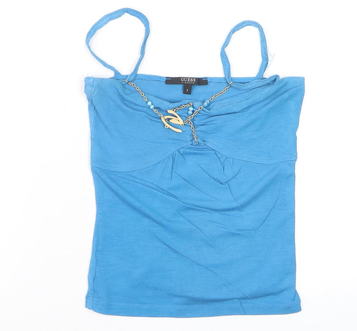 Guess Women’s Blue Cotton Camisole Tank Top Size S Spaghetti Strap Stretch