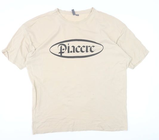 ASOS Men's Beige Graphic Print Cotton T-Shirt Size M