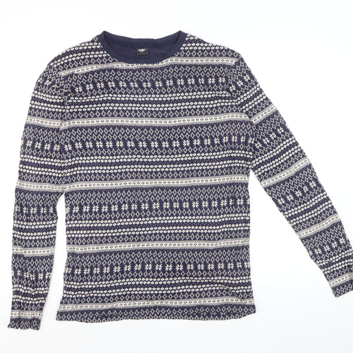 Cotton Traders Men's Blue Fair Isle Long Sleeve Cotton Top L
