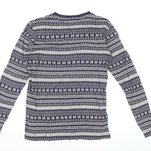Cotton Traders Men's Blue Fair Isle Long Sleeve Cotton Top L
