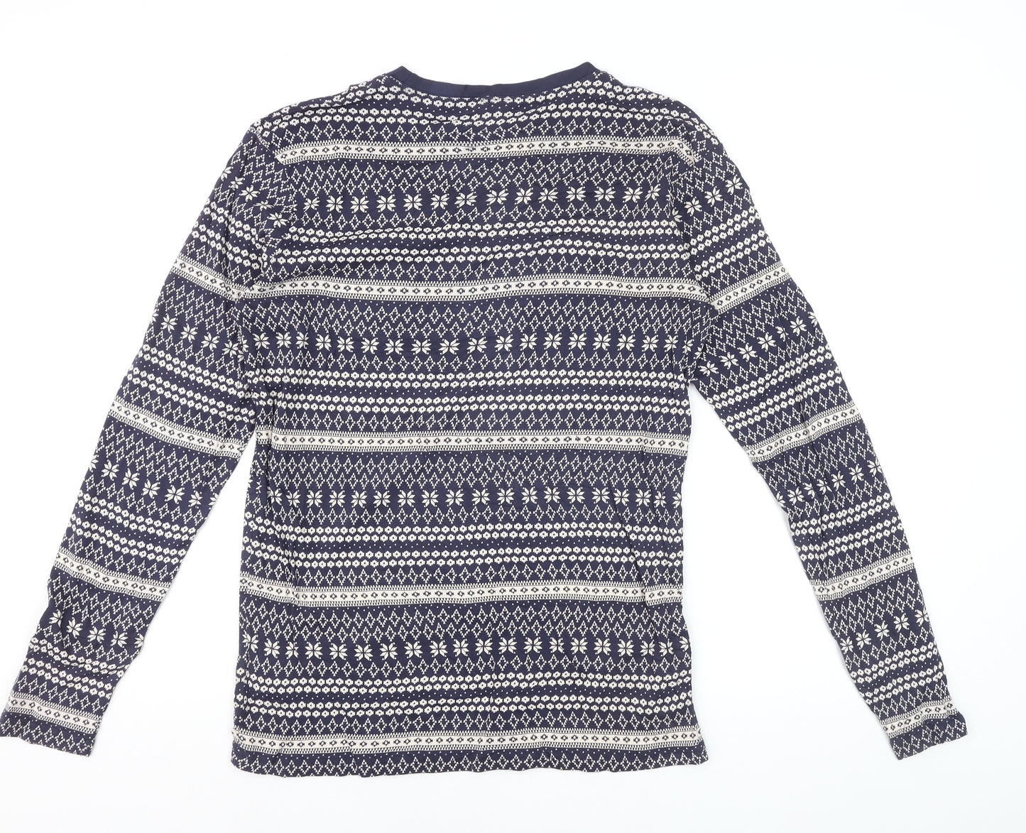 Cotton Traders Men's Blue Fair Isle Long Sleeve Cotton Top L