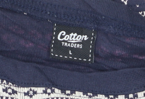 Cotton Traders Men's Blue Fair Isle Long Sleeve Cotton Top L
