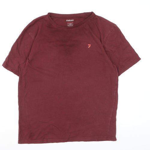Farah Men's Red Crew Neck Cotton T-Shirt XL Regular Fit