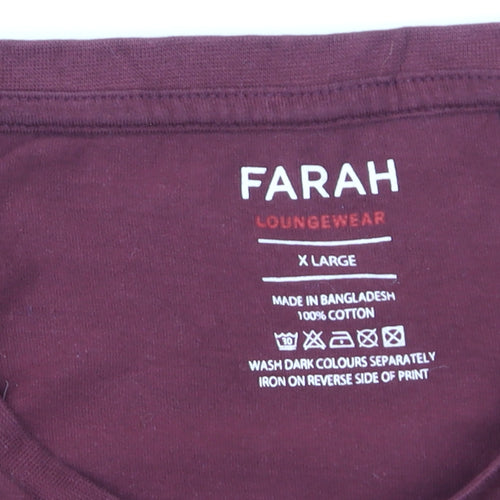 Farah Men's Red Crew Neck Cotton T-Shirt XL Regular Fit