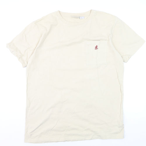 Gramicci Men Beige Cotton Crew Neck Short Sleeve T-Shirt L