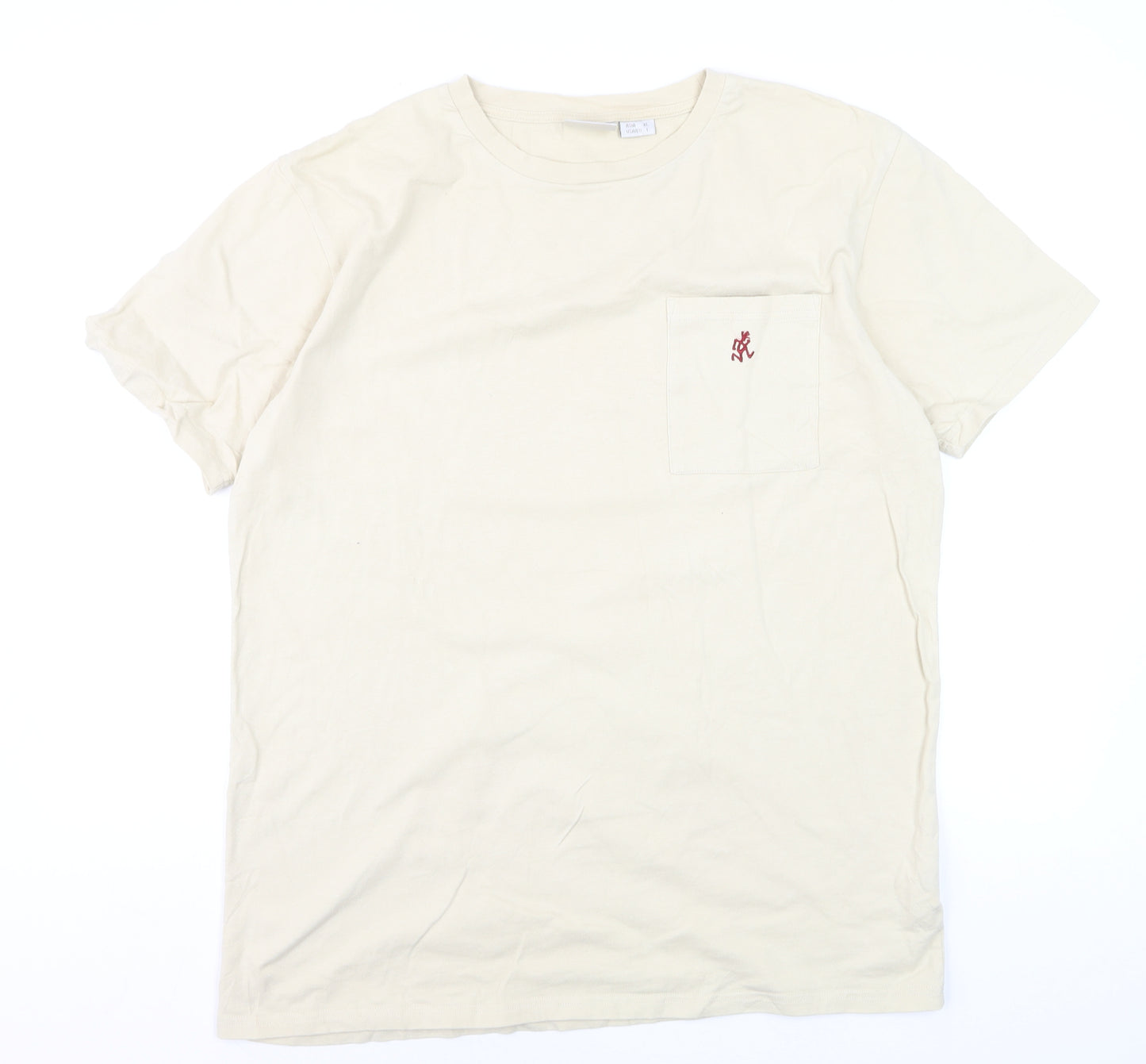 Gramicci Men Beige Cotton Crew Neck Short Sleeve T-Shirt L