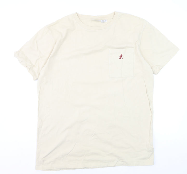 Gramicci Men Beige Cotton Crew Neck Short Sleeve T-Shirt L