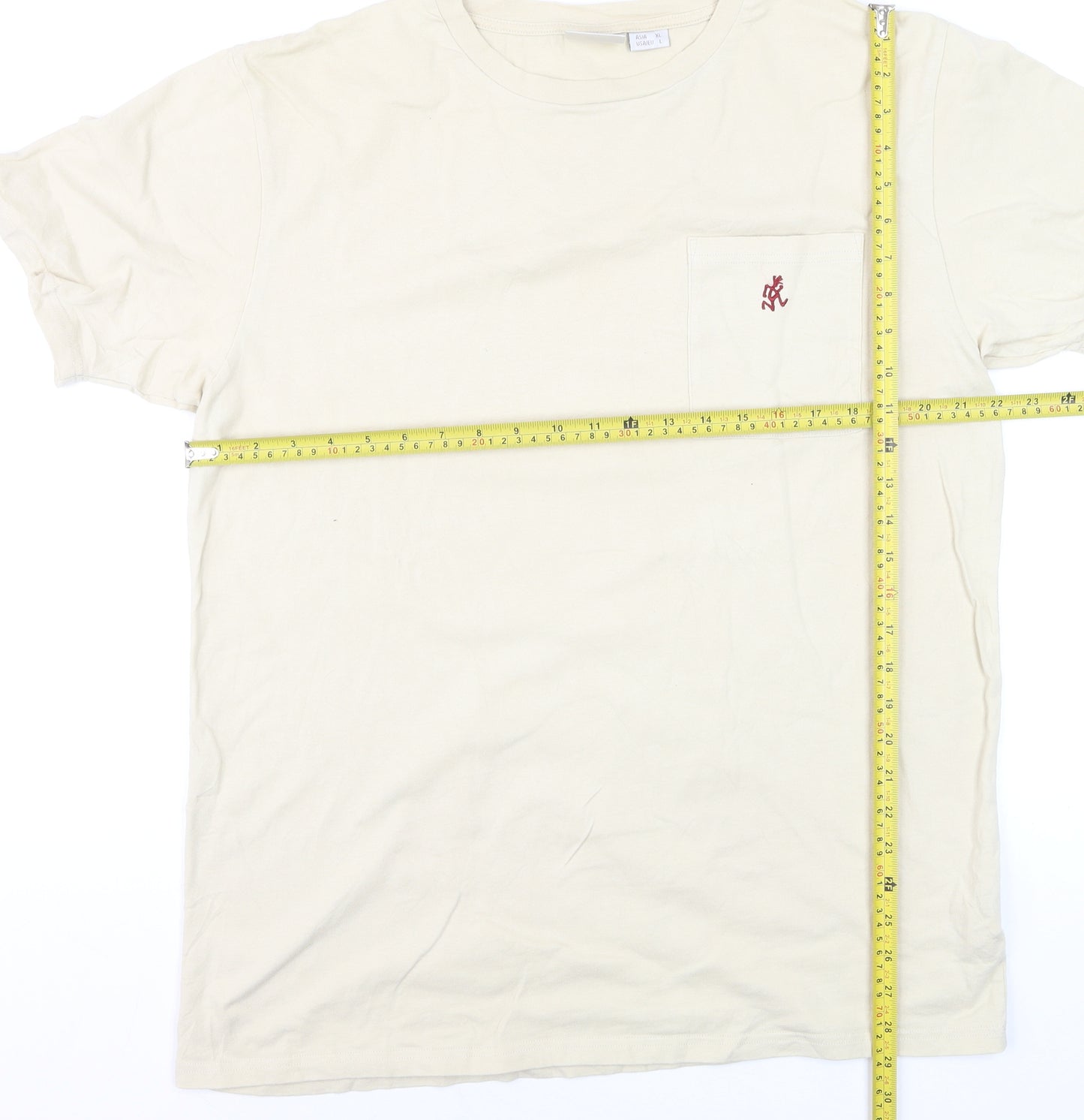 Gramicci Men Beige Cotton Crew Neck Short Sleeve T-Shirt L