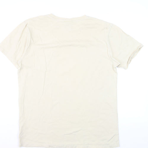 Gramicci Men Beige Cotton Crew Neck Short Sleeve T-Shirt L