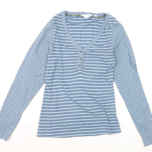 White Stuff Women’s Blue Striped Long Sleeve V-Neck Cotton T-Shirt Size 10
