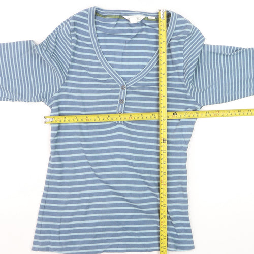 White Stuff Women’s Blue Striped Long Sleeve V-Neck Cotton T-Shirt Size 10