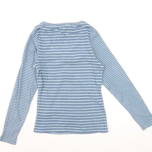 White Stuff Women’s Blue Striped Long Sleeve V-Neck Cotton T-Shirt Size 10