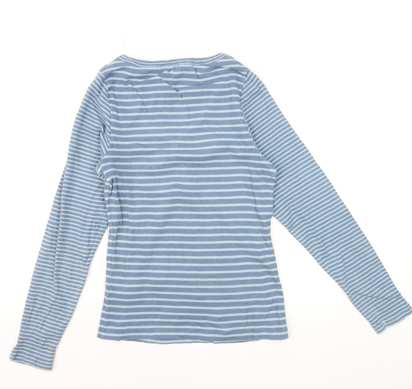 White Stuff Women’s Blue Striped Long Sleeve V-Neck Cotton T-Shirt Size 10