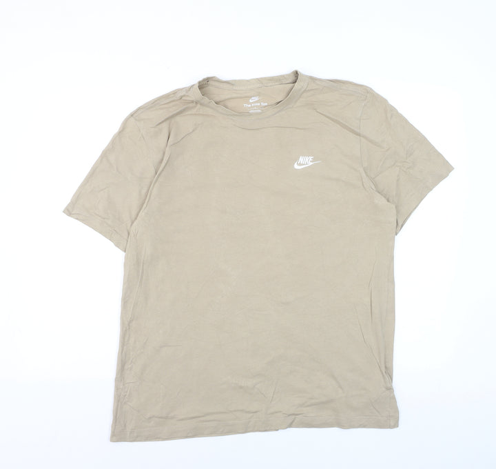 Nike Men's Beige Cotton Crew Neck Short Sleeve T-Shirt Size L