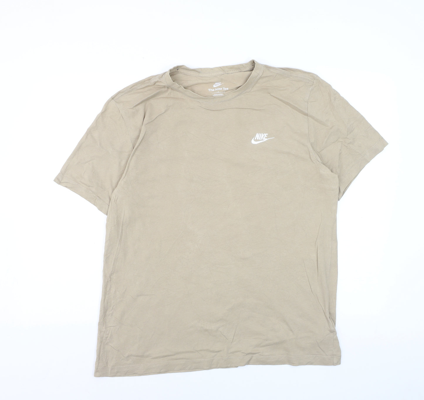 Nike Men's Beige Cotton Crew Neck Short Sleeve T-Shirt Size L