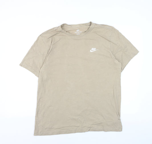 Nike Men's Beige Cotton Crew Neck Short Sleeve T-Shirt Size L
