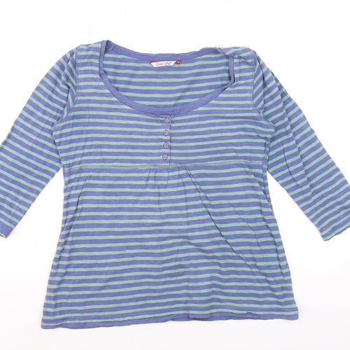 White Stuff Women's Blue Striped Jersey 3/4 Sleeve Cotton T-Shirt Size 12