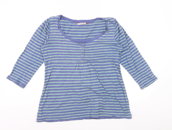 White Stuff Women's Blue Striped Jersey 3/4 Sleeve Cotton T-Shirt Size 12