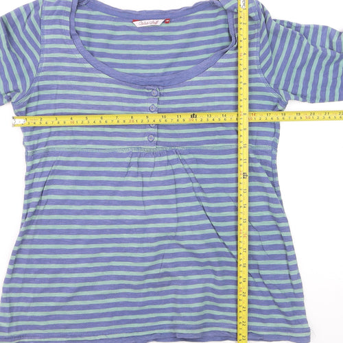 White Stuff Women's Blue Striped Jersey 3/4 Sleeve Cotton T-Shirt Size 12