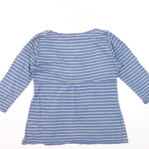 White Stuff Women's Blue Striped Jersey 3/4 Sleeve Cotton T-Shirt Size 12