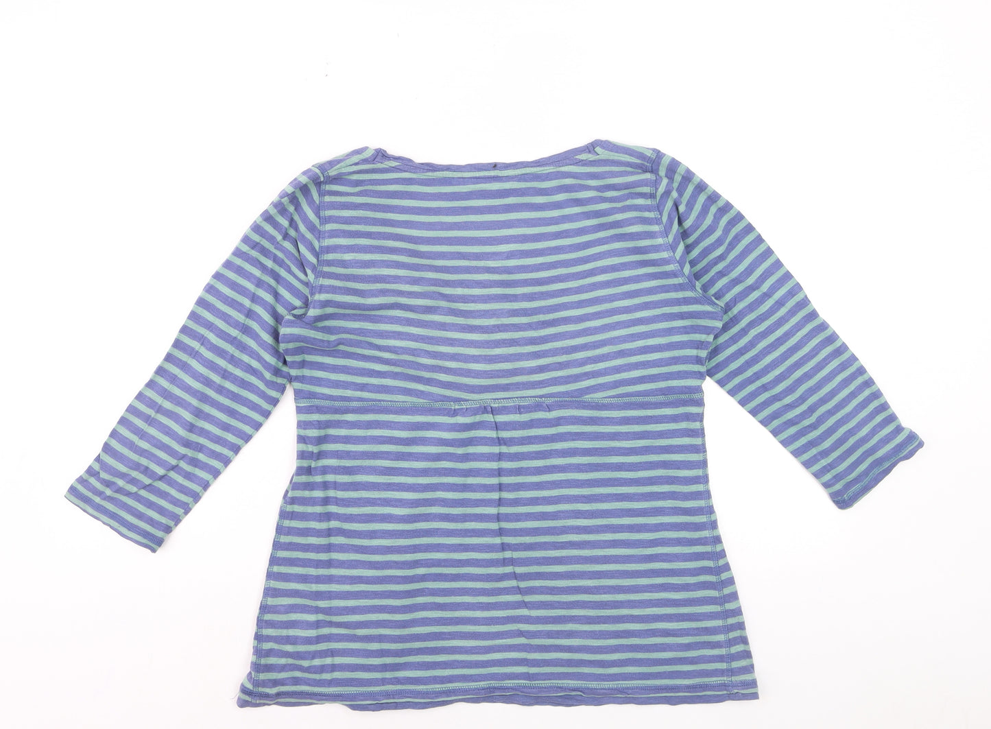 White Stuff Women's Blue Striped Jersey 3/4 Sleeve Cotton T-Shirt Size 12