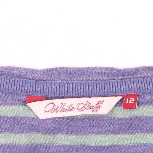 White Stuff Women's Blue Striped Jersey 3/4 Sleeve Cotton T-Shirt Size 12