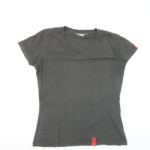 Wagamama Women's Grey V-Neck Cotton T-Shirt Size S Casual Top