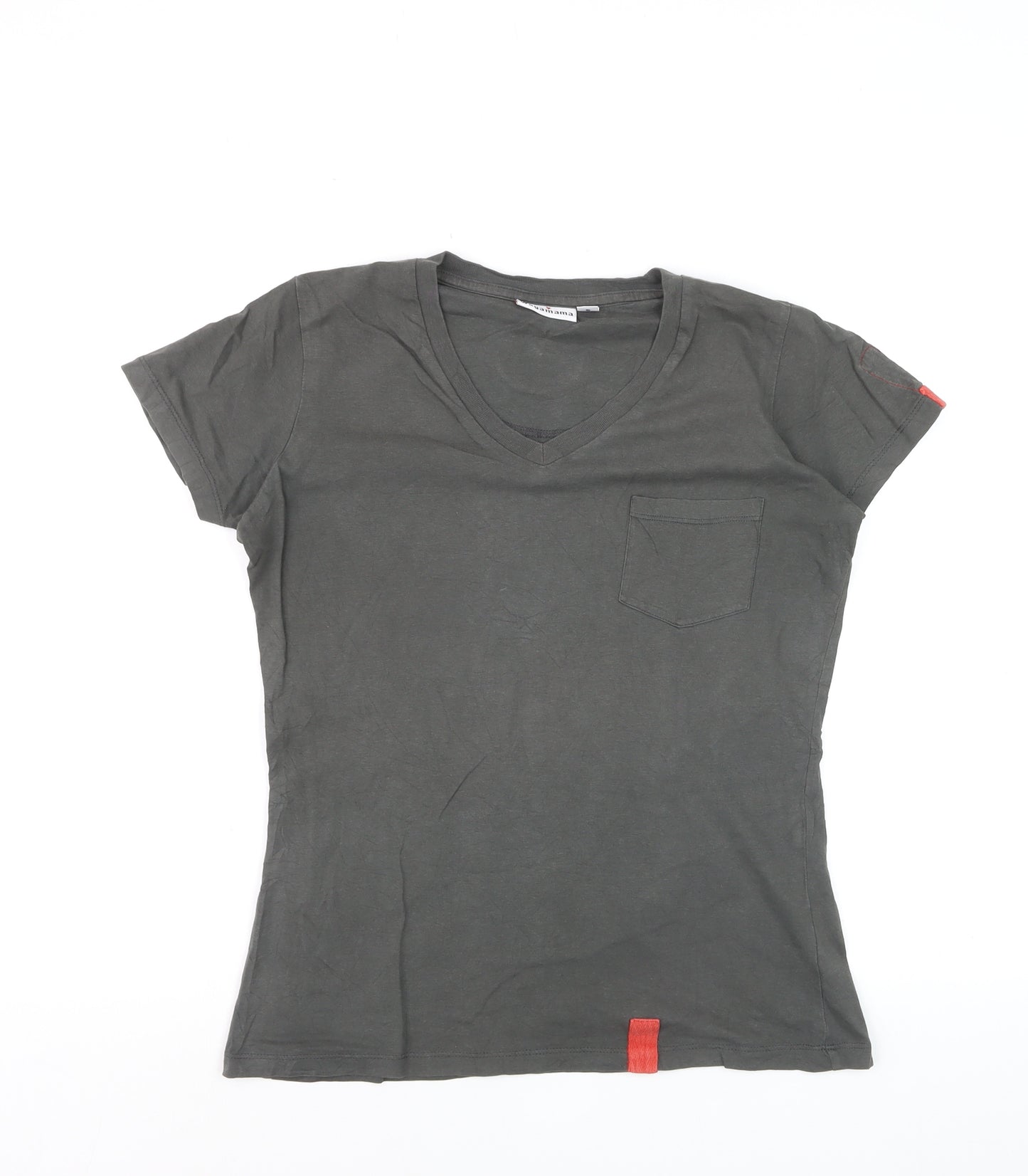 Wagamama Women's Grey V-Neck Cotton T-Shirt Size S Casual Top