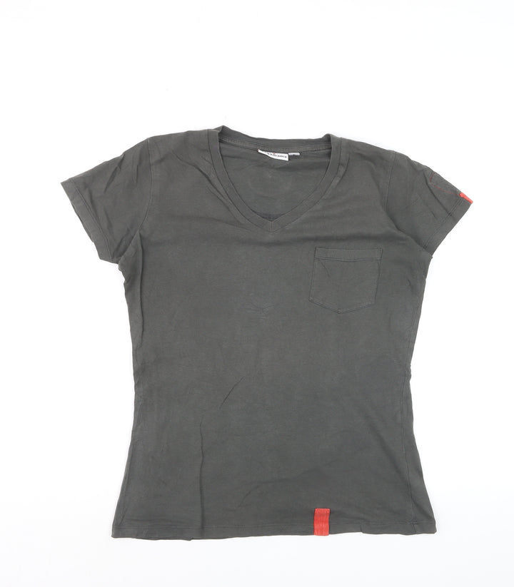 Wagamama Women's Grey V-Neck Cotton T-Shirt Size S Casual Top