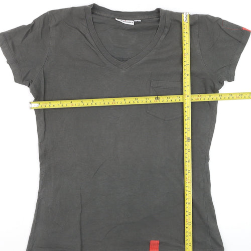 Wagamama Women's Grey V-Neck Cotton T-Shirt Size S Casual Top