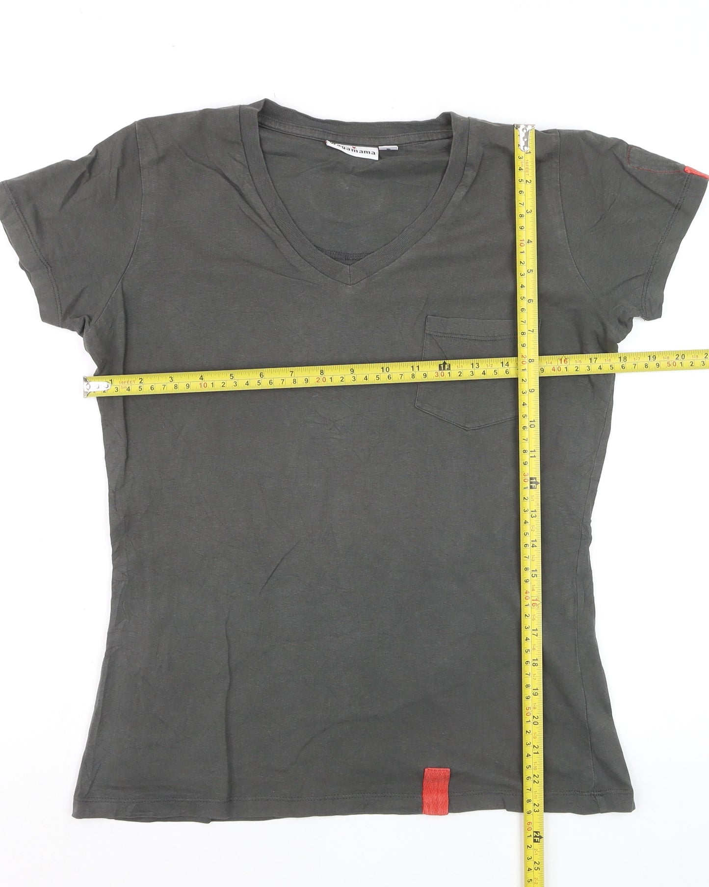 Wagamama Women's Grey V-Neck Cotton T-Shirt Size S Casual Top