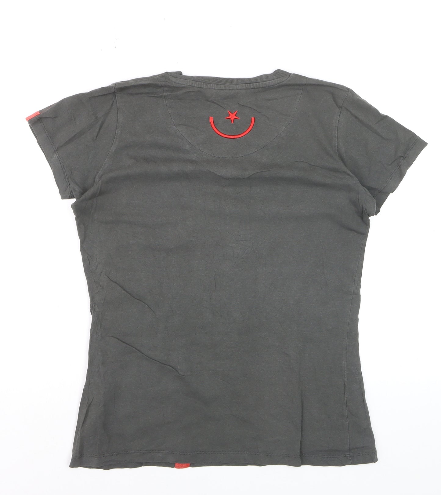 Wagamama Women's Grey V-Neck Cotton T-Shirt Size S Casual Top