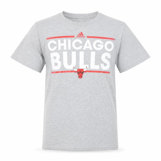 Front view of adidas men’s grey chicago bulls short sleeve graphic t-shirt s