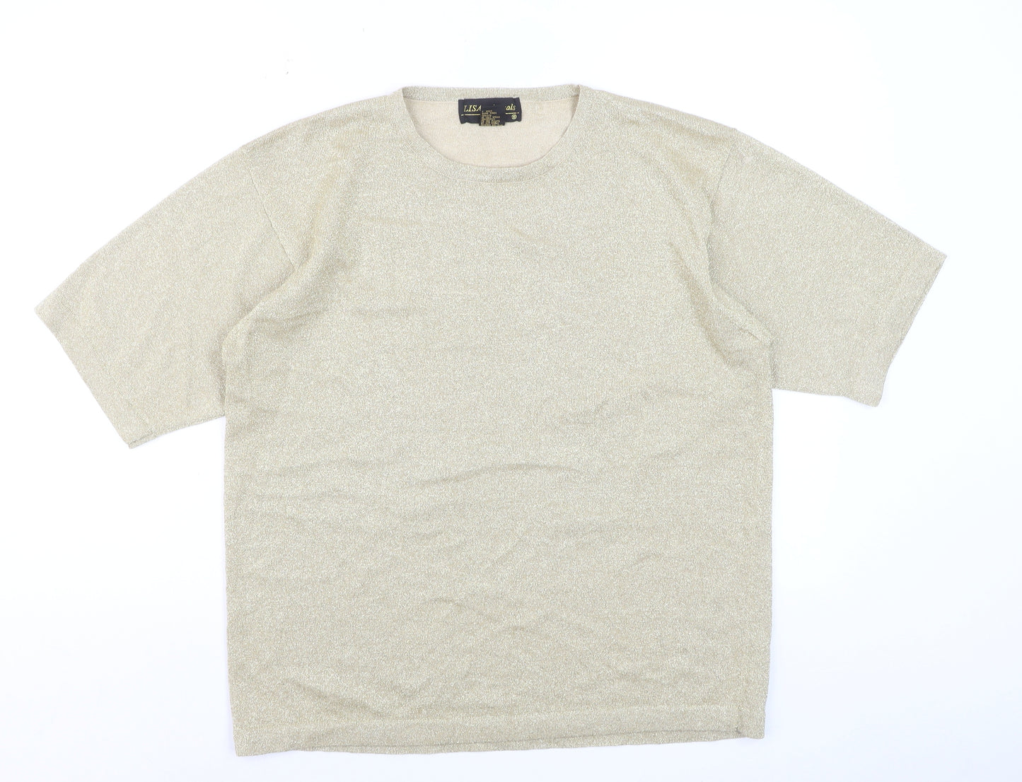LISA Originals Womens Beige Metallic Knit Short Sleeve T-Shirt Size L
