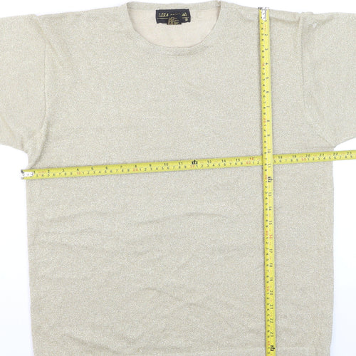 LISA Originals Womens Beige Metallic Knit Short Sleeve T-Shirt Size L